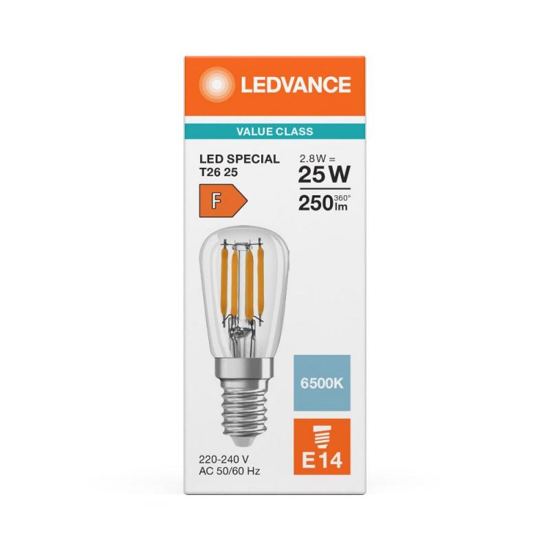 Ledvance E14 Special T26 LED Lampe 2,8W wie 25W kaltweißes Licht 6500K - Licht für Kleine Designerleuchten, Haushaltskühlschränke, Nähmaschinen